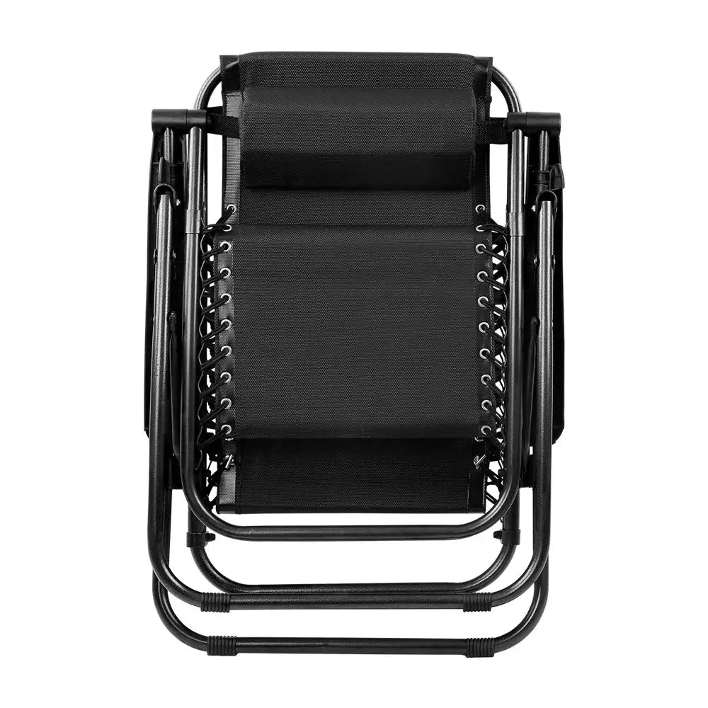 Gardeon Zero Gravity Chair Folding Outdoor Recliner Adjustable Sun Lounge Camping Black - Furniture > Outdoor