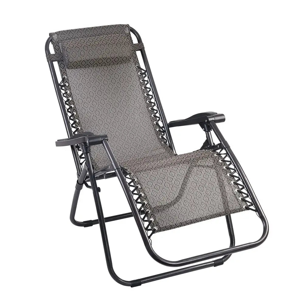 Gardeon Zero Gravity Chair Folding Outdoor Recliner Adjustable Sun Lounge Camping Beige - Furniture > Outdoor