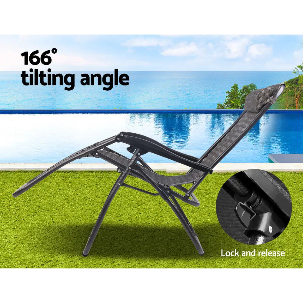 Gardeon Zero Gravity Chair Folding Outdoor Recliner Adjustable Sun Lounge Camping Grey - Furniture > Outdoor