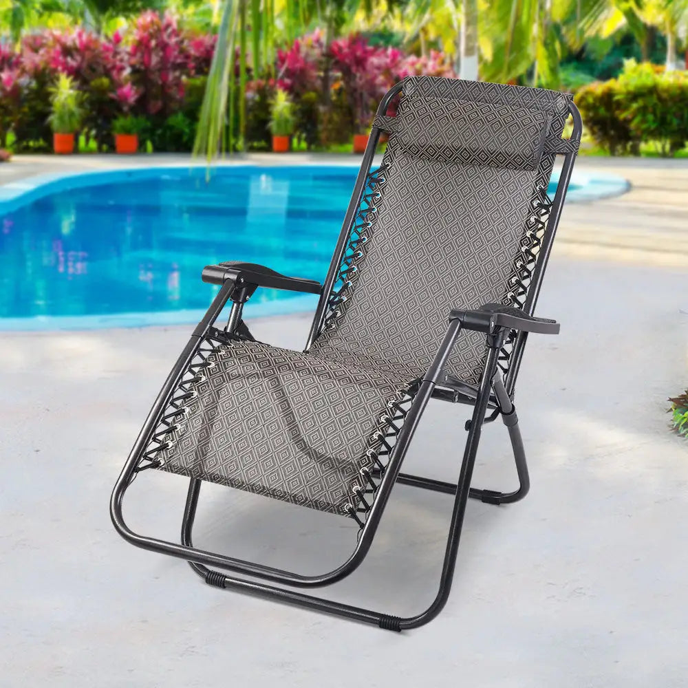 Gardeon Zero Gravity Chair Folding Outdoor Recliner Adjustable Sun Lounge Camping Beige - Furniture > Outdoor