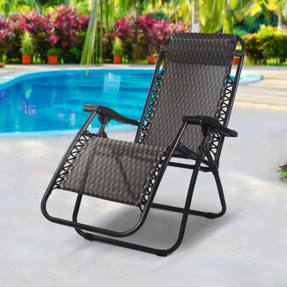 Gardeon Zero Gravity Chair Folding Outdoor Recliner Adjustable Sun Lounge Camping Grey - Furniture > Outdoor