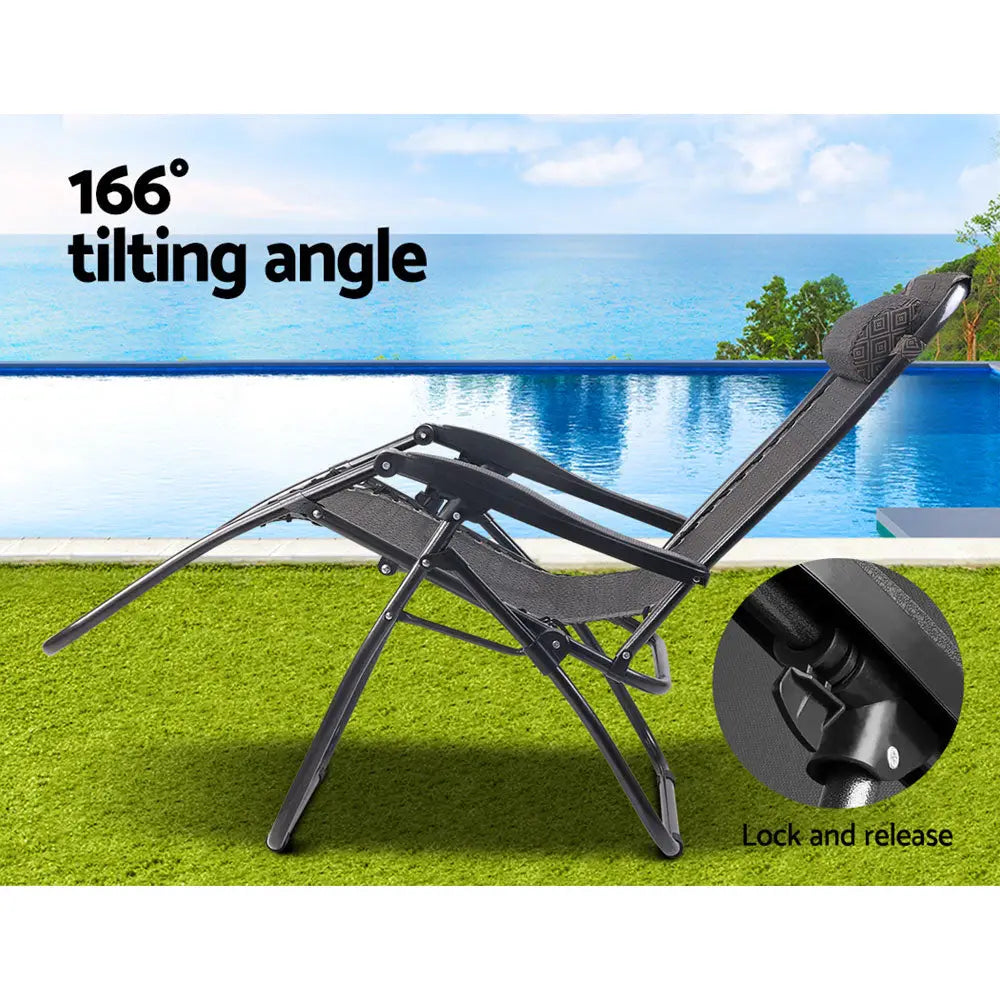 Gardeon Zero Gravity Chair Folding Outdoor Recliner Adjustable Sun Lounge Camping Beige - Furniture > Outdoor