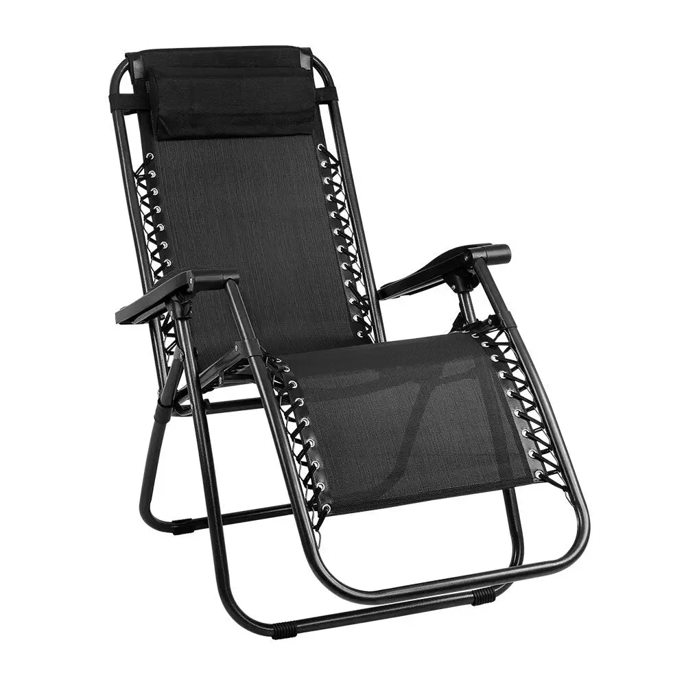 Gardeon Zero Gravity Chair Folding Outdoor Recliner Adjustable Sun Lounge Camping Black - Furniture > Outdoor