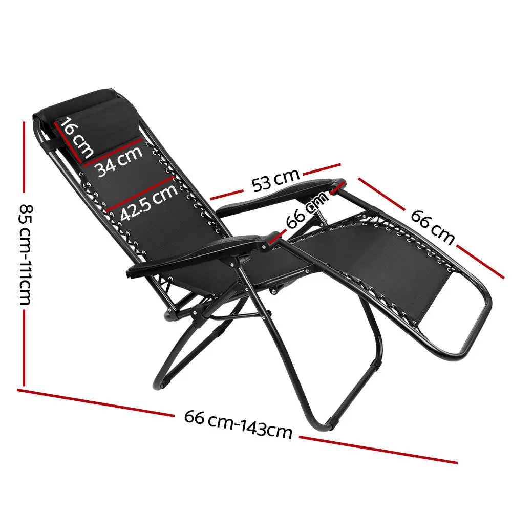 Gardeon Zero Gravity Chair Folding Outdoor Recliner Adjustable Sun Lounge Camping Black - Furniture > Outdoor