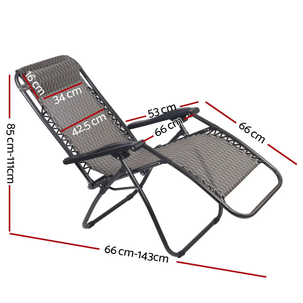 Gardeon Zero Gravity Chair Folding Outdoor Recliner Adjustable Sun Lounge Camping Grey - Furniture > Outdoor