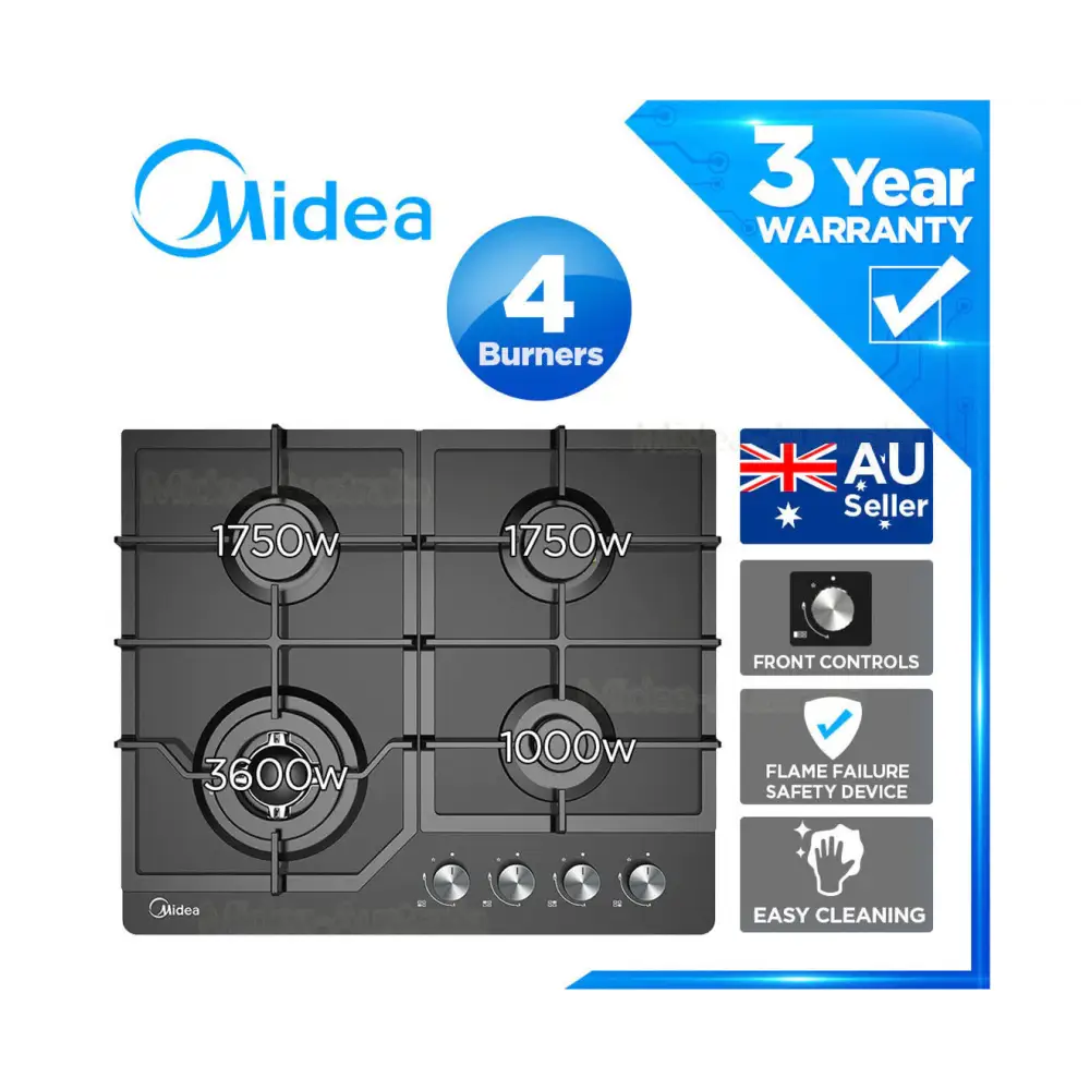 Gas Glass Cooktop 60cm Black - Appliances > Kitchen Appliances