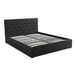 Gas Lift Queen Size Storage Bed Frame Upholstery Fabric in Black Colour with Tufted Headboard - Furniture > Bedroom >