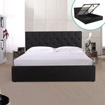 Gas Lift Queen Size Storage Bed Frame Upholstery Fabric in Black Colour with Tufted Headboard - Furniture > Bedroom >