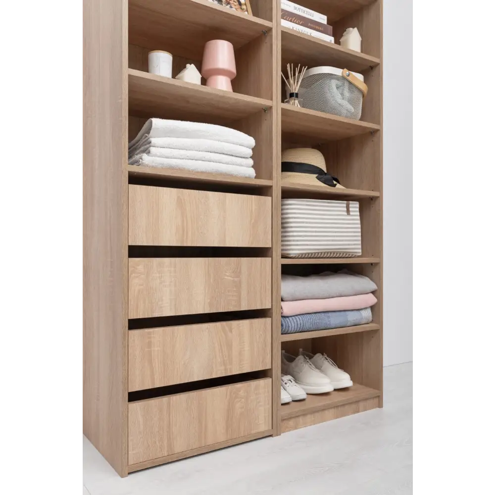 GENEVA THREE SHELF/FOUR DRAWER BUILT IN WARDROBE - CLASSIC - NATURAL OAK - Furniture > Living Room