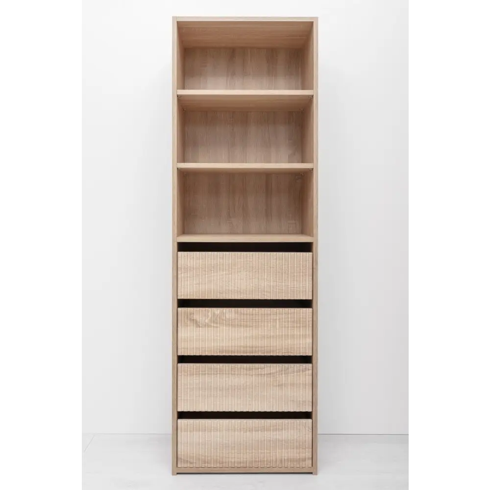 GENEVA THREE SHELF/FOUR DRAWER BUILT IN WARDROBE - FLUTED - NATURAL OAK - Furniture > Living Room