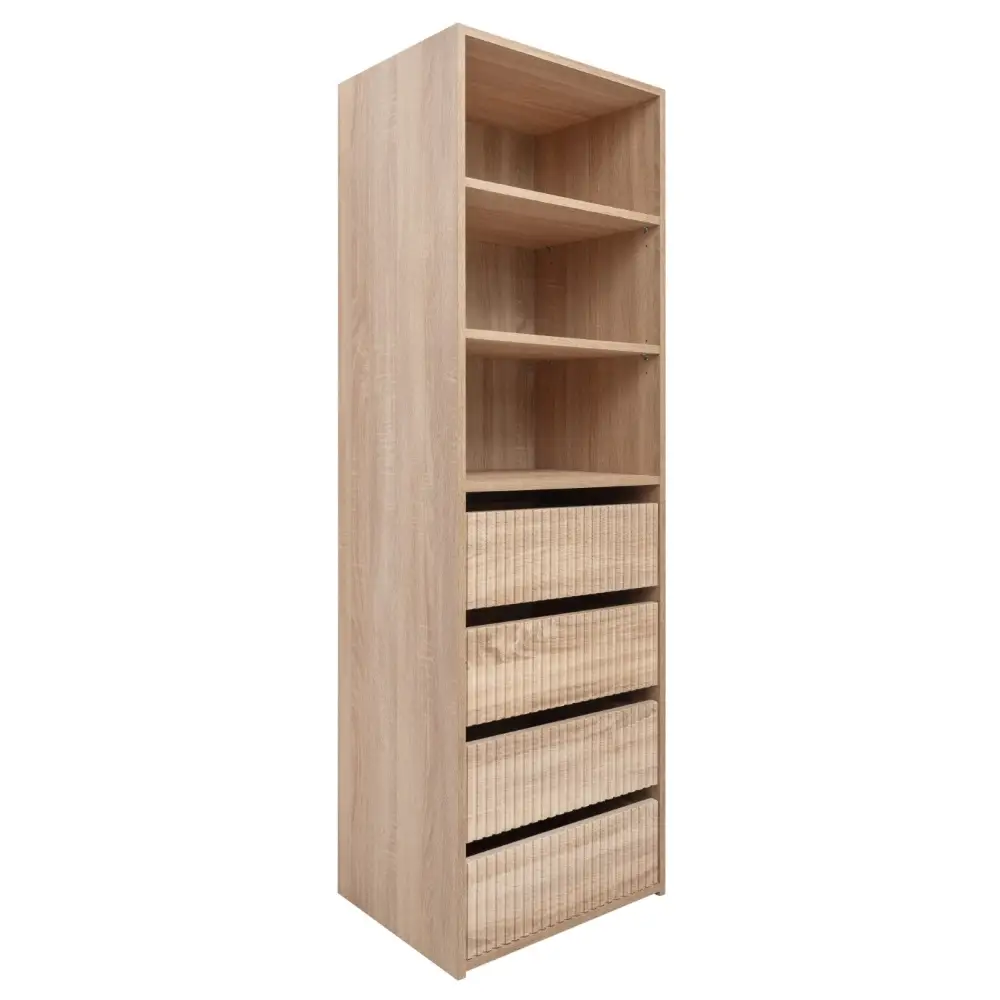 GENEVA THREE SHELF/FOUR DRAWER BUILT IN WARDROBE - FLUTED - NATURAL OAK - Furniture > Living Room
