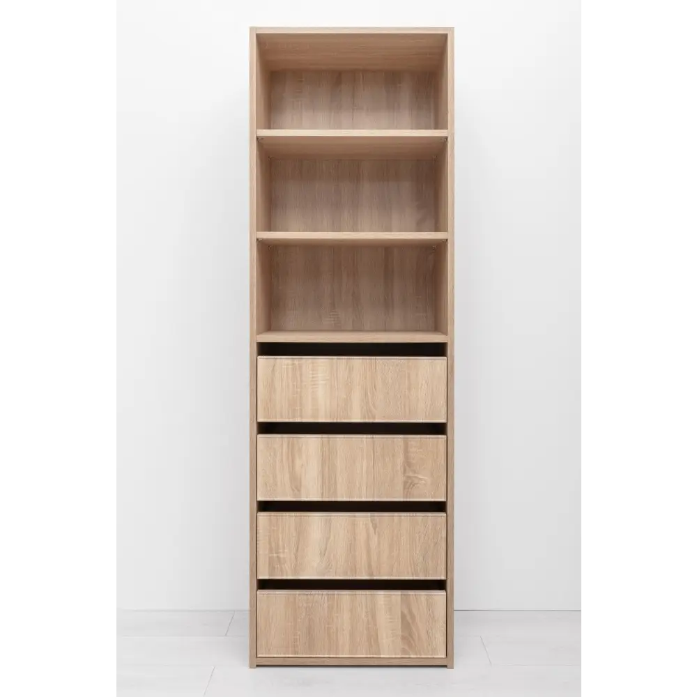 GENEVA THREE SHELF/FOUR DRAWER BUILT IN WARDROBE - SLIM SHAKER - NATURAL OAK - Furniture > Living Room