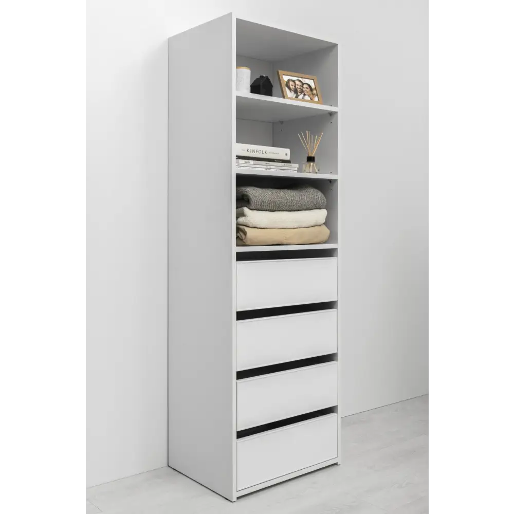 GENEVA THREE SHELF/FOUR DRAWER BUILT IN WARDROBE - SLIM SHAKER - WHITE - Furniture > Living Room