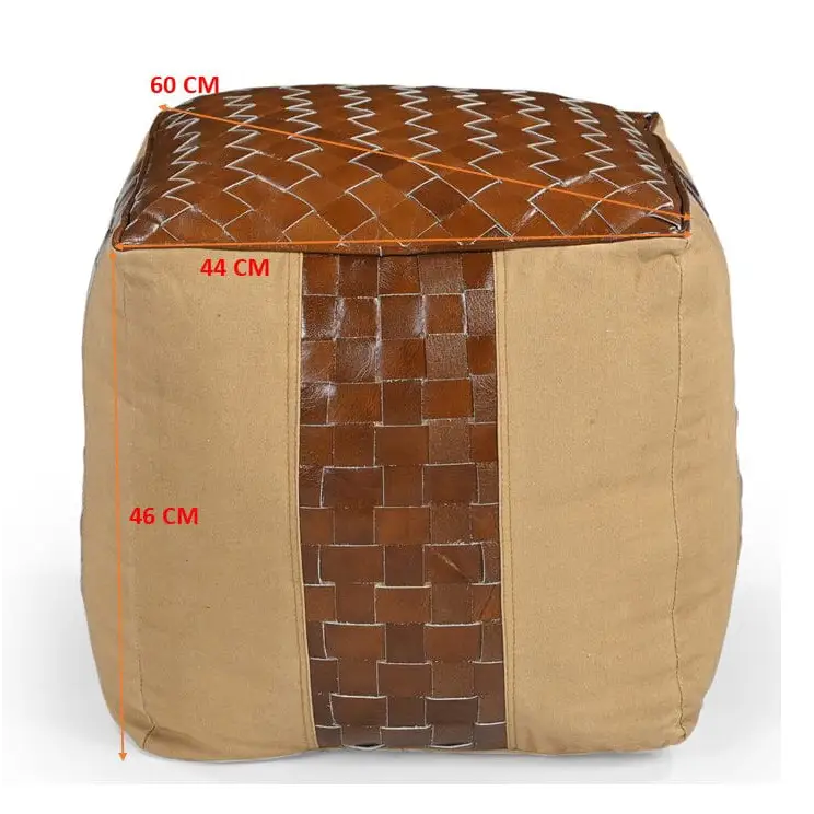 GENUINE LEATHER AND CANVAS OTTOMAN - Furniture > Living Room > Ottomans & Footstools