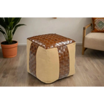 GENUINE LEATHER AND CANVAS OTTOMAN - Furniture > Living Room > Ottomans & Footstools