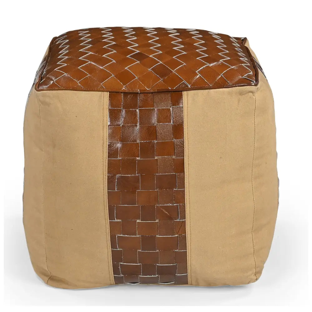 GENUINE LEATHER AND CANVAS OTTOMAN - Furniture > Living Room > Ottomans & Footstools