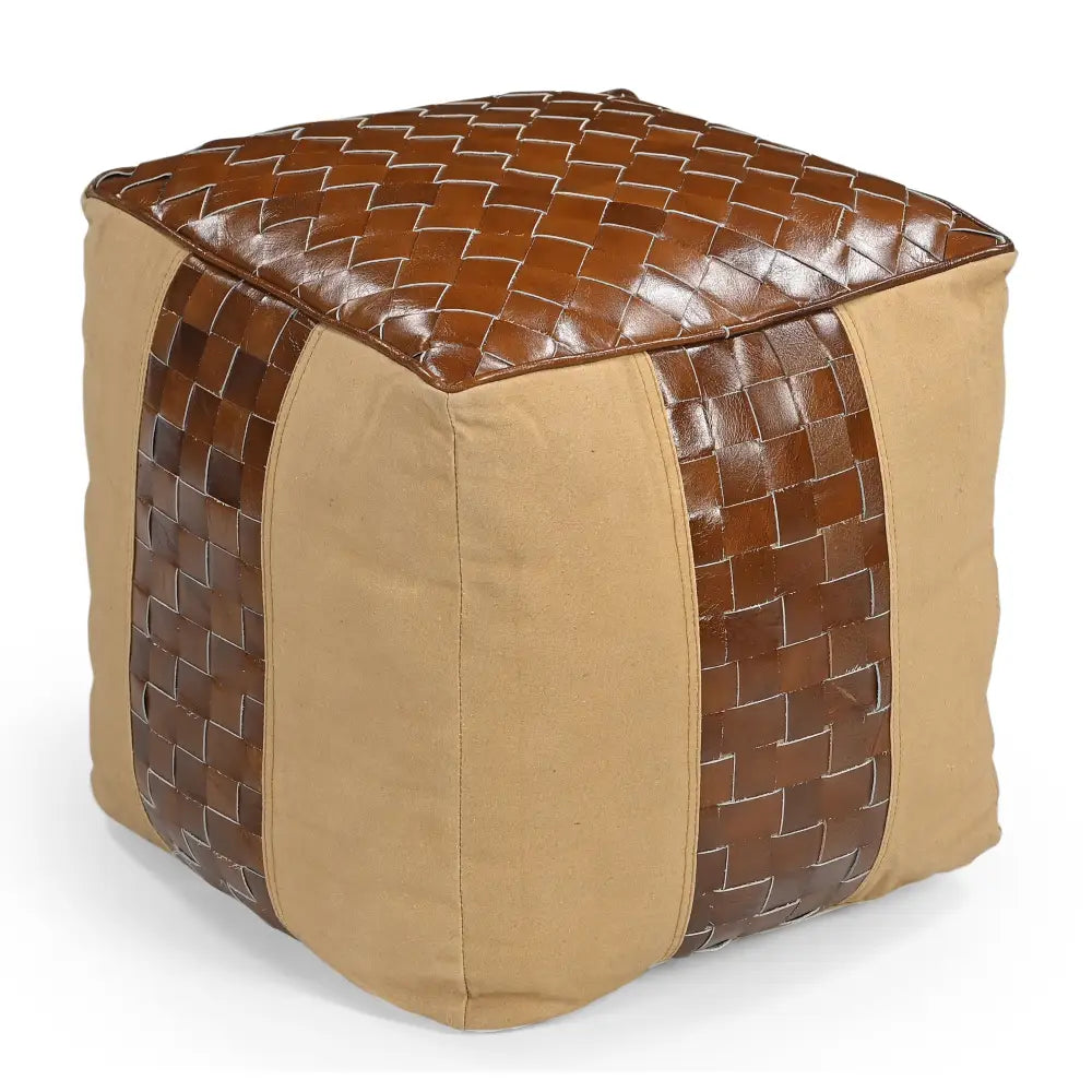 GENUINE LEATHER AND CANVAS OTTOMAN - Furniture > Living Room > Ottomans & Footstools
