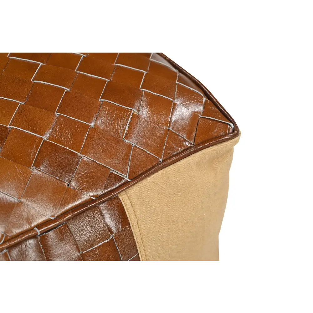 GENUINE LEATHER AND CANVAS OTTOMAN - Furniture > Living Room > Ottomans & Footstools