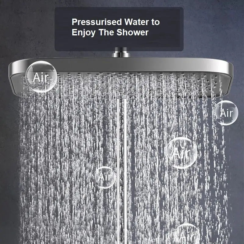 Geobella Luxury Shower System Hot Cold Mixer Shower Set Bathroom Thermostatic SPA Rainfall Bath Tap Bathtub Wall Mount