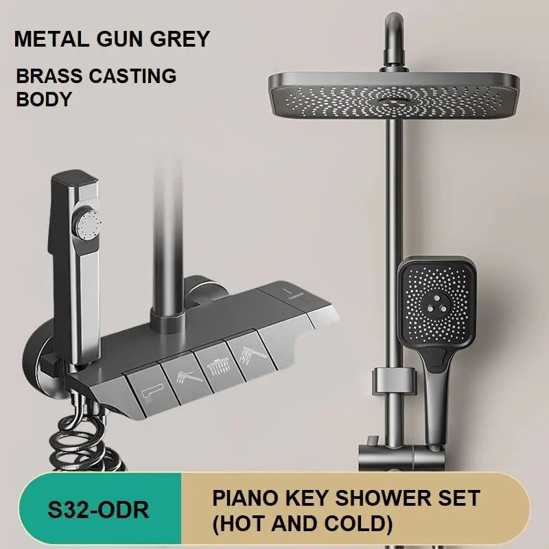 Geobella Luxury Shower System Hot Cold Mixer Shower Set Bathroom Thermostatic SPA Rainfall Bath Tap Bathtub Wall Mount