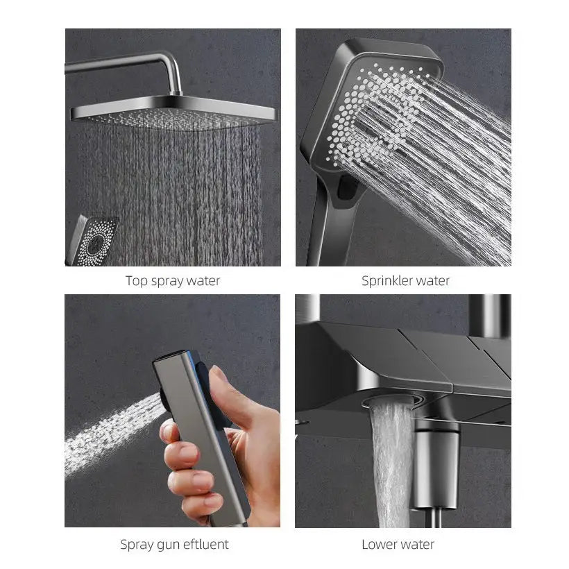 Geobella Luxury Shower System Hot Cold Mixer Shower Set Bathroom Thermostatic SPA Rainfall Bath Tap Bathtub Wall Mount