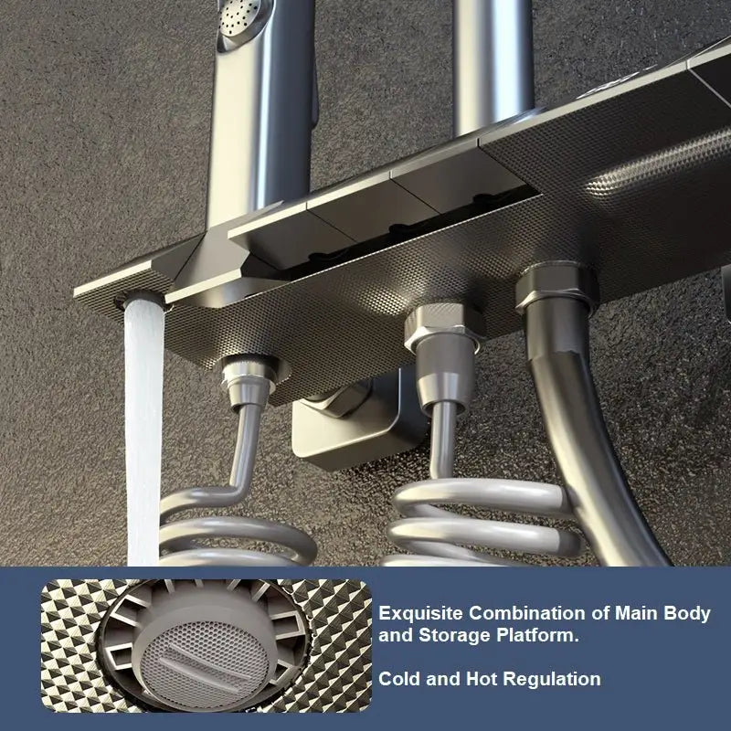 Geobella S27 Luxury Shower System Hot Cold Mixer Shower Set Bathroom Thermostatic SPA Rainfall Bath Tap Bathtub Wall