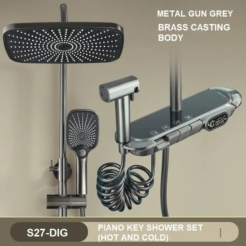 Geobella S27 Luxury Shower System Hot Cold Mixer Shower Set Bathroom Thermostatic SPA Rainfall Bath Tap Bathtub Wall