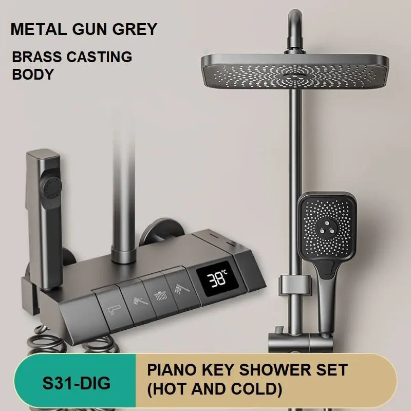 Geobella S31 Luxury Shower System Hot Cold Mixer Shower Set Bathroom Thermostatic SPA Rainfall Bath Tap Bathtub Wall