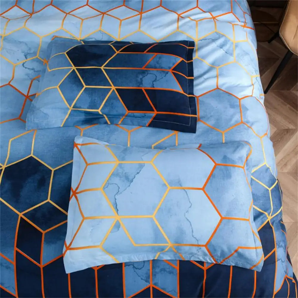 Geometric Print Duvet Cover - 3 Piece Blue Ombre Bedding Set Quilt cover 230X265cm-Pillowcase 51X92cm - Home & Garden >
