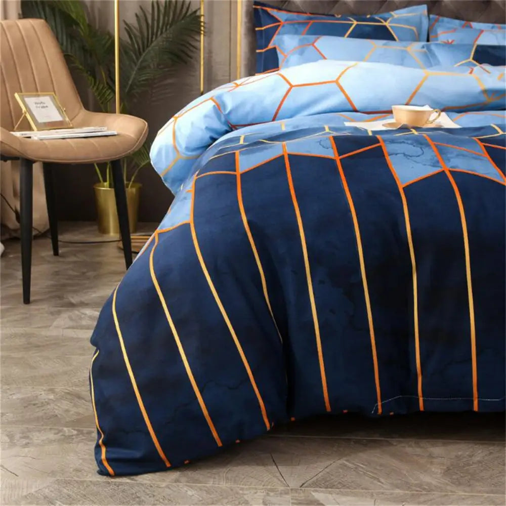 Geometric Print Duvet Cover - 3 Piece Blue Ombre Bedding Set Quilt cover 230x230cm-Pillow cover 51x76cm - Home & Garden