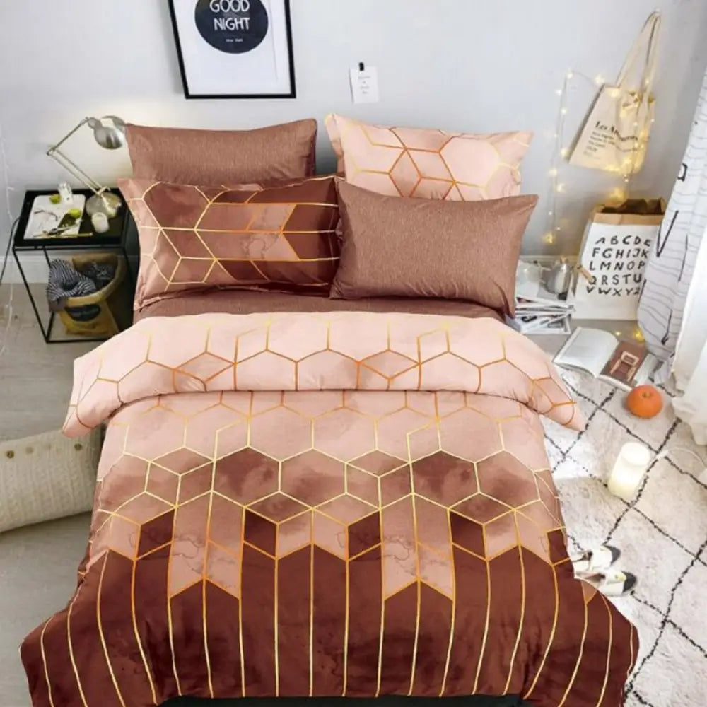 Geometric Print Duvet Cover - 3 Piece Brown Ombre Bedding Set Quilt cover 230X265cm-Pillowcase 51X92cm - Home & Garden
