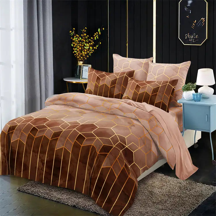 Geometric Print Duvet Cover - 3 Piece Brown Ombre Bedding Set Quilt cover 230x230cm-Pillow cover 51x76cm - Home &