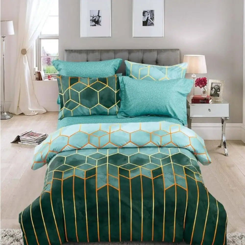 Geometric Print Duvet Cover - 3 Piece Green Ombre Bedding Set Quilt cover 230x230cm-Pillow cover 51x76cm - Home &