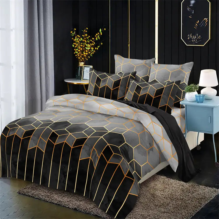 Geometric Print Duvet Cover - 3 Piece Grey Ombre Bedding Set Quilt cover 230x230cm-Pillow cover 51x76cm - Home & Garden