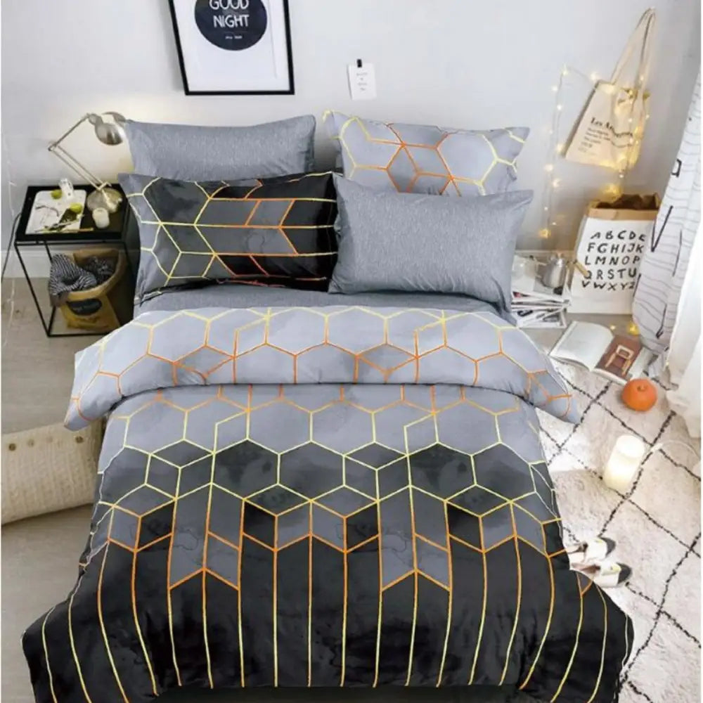 Geometric Print Duvet Cover - 3 Piece Grey Ombre Bedding Set Quilt cover 230x230cm-Pillow cover 51x76cm - Home & Garden