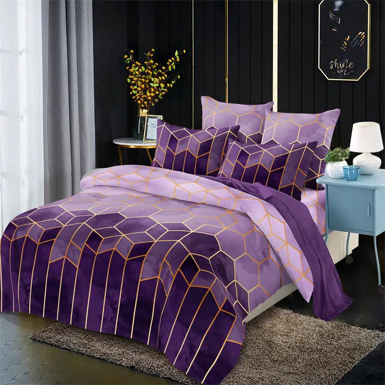 Geometric Print Duvet Cover - 3 Piece Purple Ombre Bedding Set Quilt cover 230x230cm-Pillow cover 51x76cm - Home &