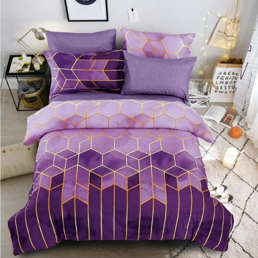 Geometric Print Duvet Cover - 3 Piece Purple Ombre Bedding Set Quilt cover 230x230cm-Pillow cover 51x76cm - Home &
