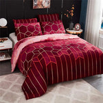 Geometric Print Duvet Cover - 3 Piece Red Ombre Bedding Set Quilt cover 230x230cm-Pillow cover 51x76cm - Home & Garden