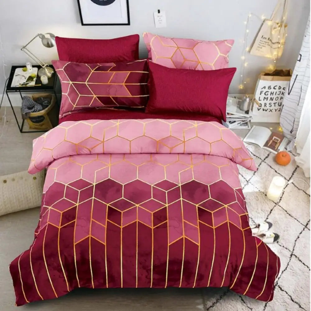 Geometric Print Duvet Cover - 3 Piece Red Ombre Bedding Set Quilt cover 230X265cm-Pillowcase 51X92cm - Home & Garden >