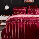 Geometric Print Duvet Cover - 3 Piece Red Ombre Bedding Set Quilt cover 230X265cm-Pillowcase 51X92cm - Home & Garden >