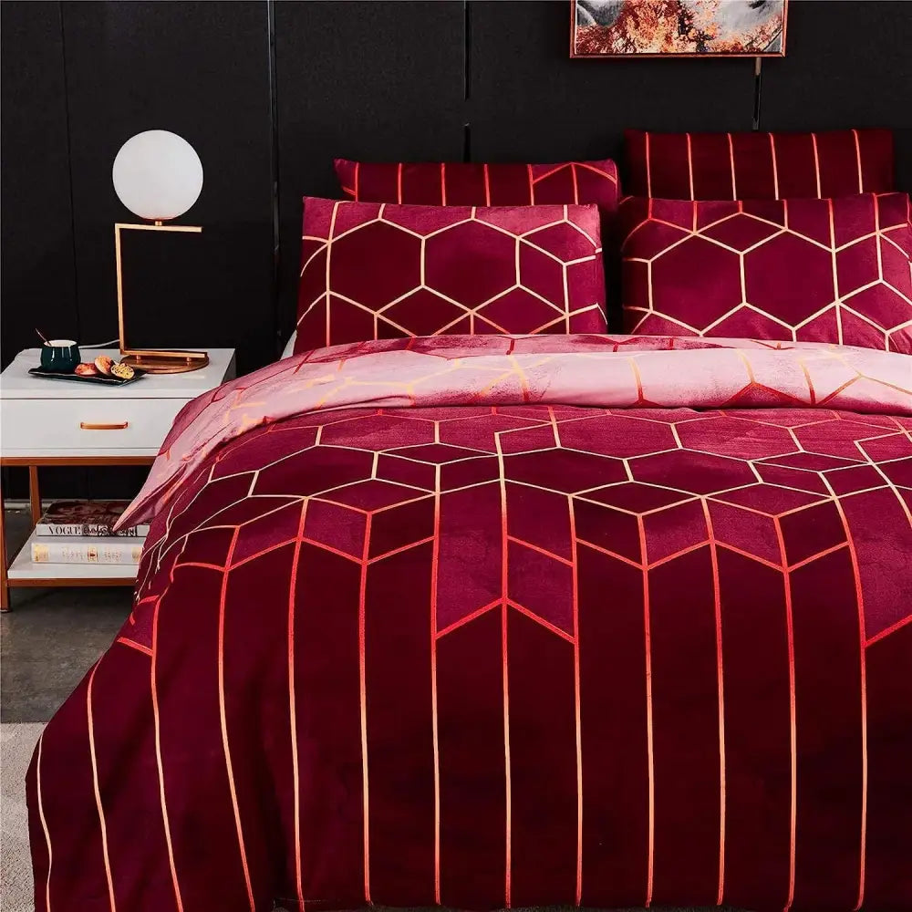 Geometric Print Duvet Cover - 3 Piece Red Ombre Bedding Set Quilt cover 230X265cm-Pillowcase 51X92cm - Home & Garden >