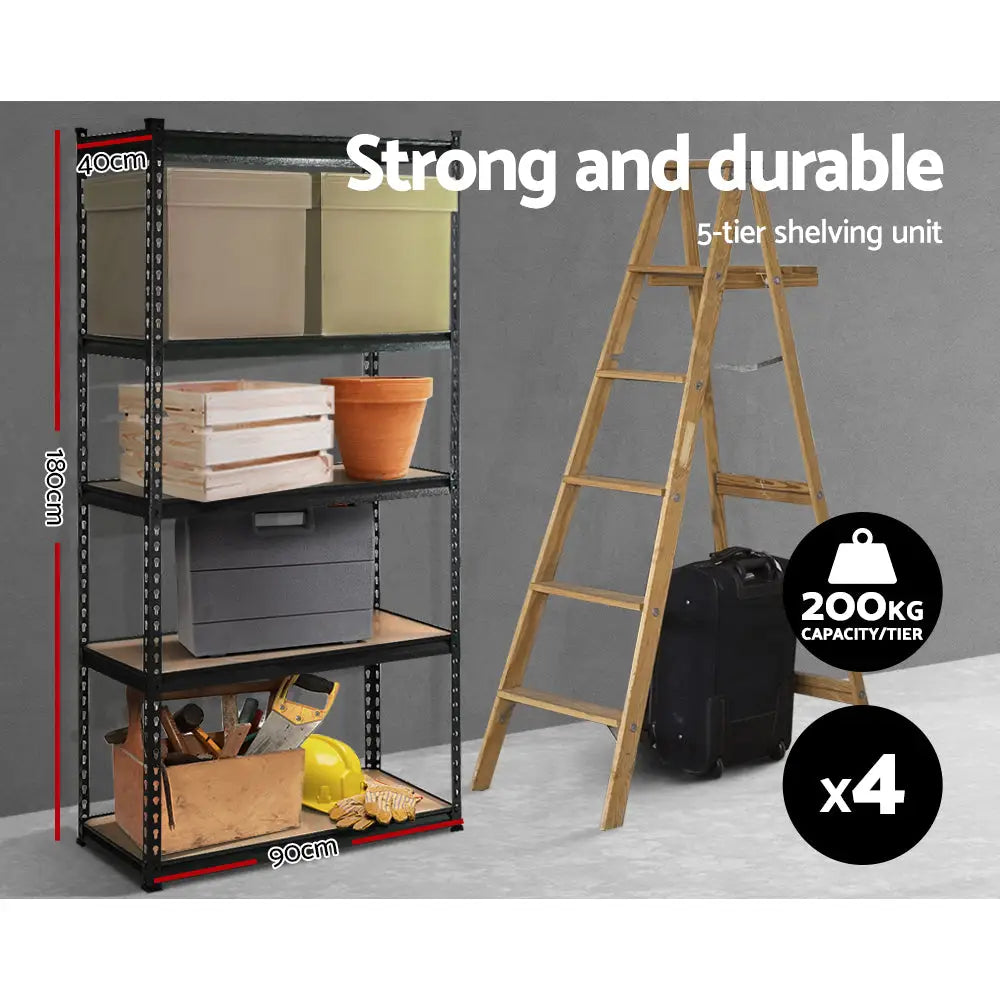 Giantz 4x1.8M Garage Shelving Warehouse Rack Pallet Racking Storage Shelve Black - Home & Garden > Green Houses