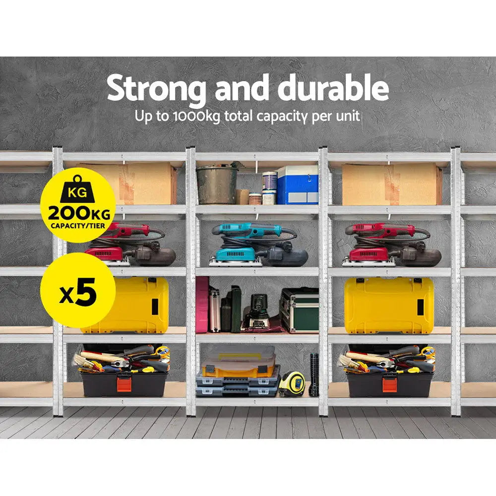 Giantz 5x1.8M Garage Shelving Warehouse Rack Pallet Racking Storage Shelf Silver - Home & Garden > Storage