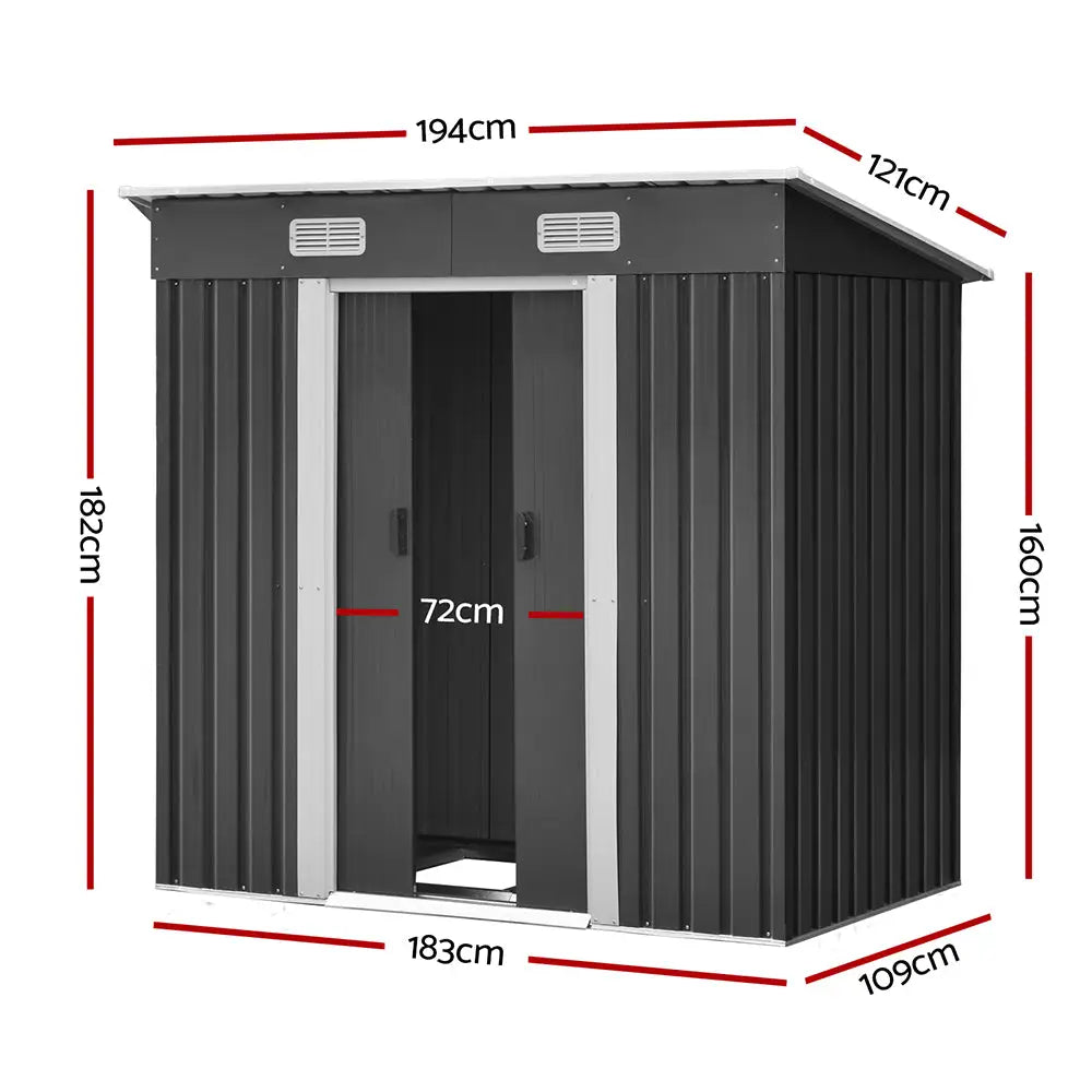 Giantz Garden Shed 1.94x1.21M w/Metal Base Sheds Outdoor Storage Tool Steel House Sliding Door - Home & Garden > Garden