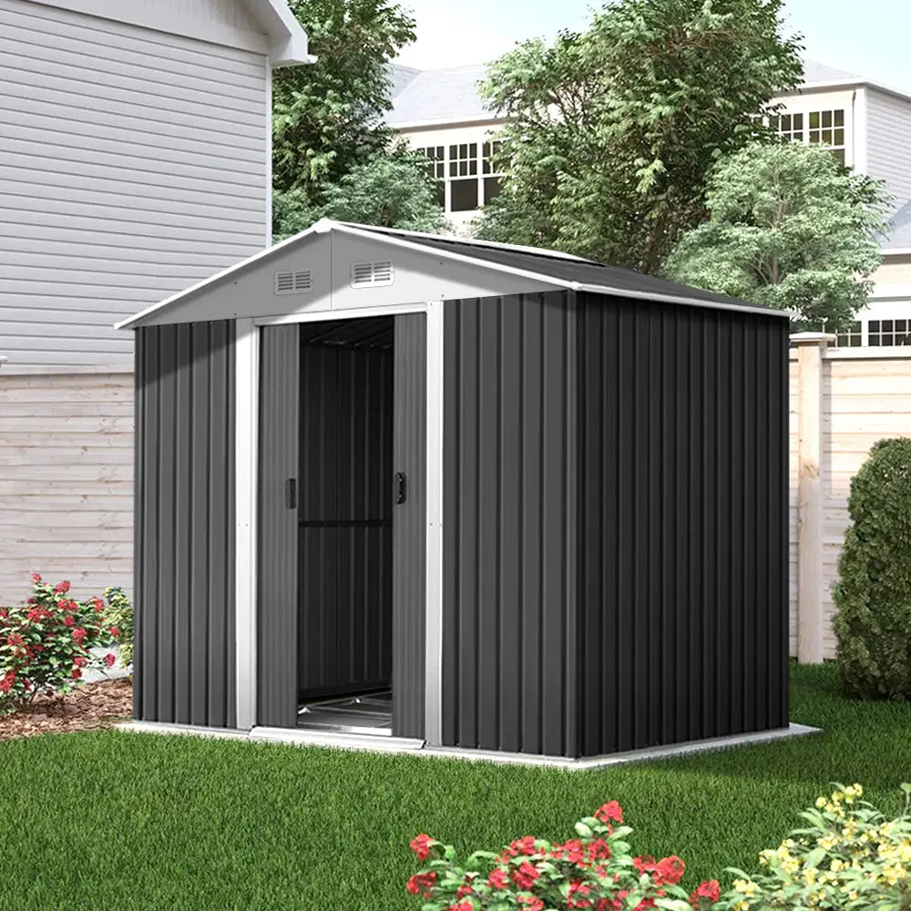 Giantz Garden Shed 2.58x2.07M w/Metal Base Sheds Outdoor Storage Double Door Tool - Home & Garden > Garden Furniture
