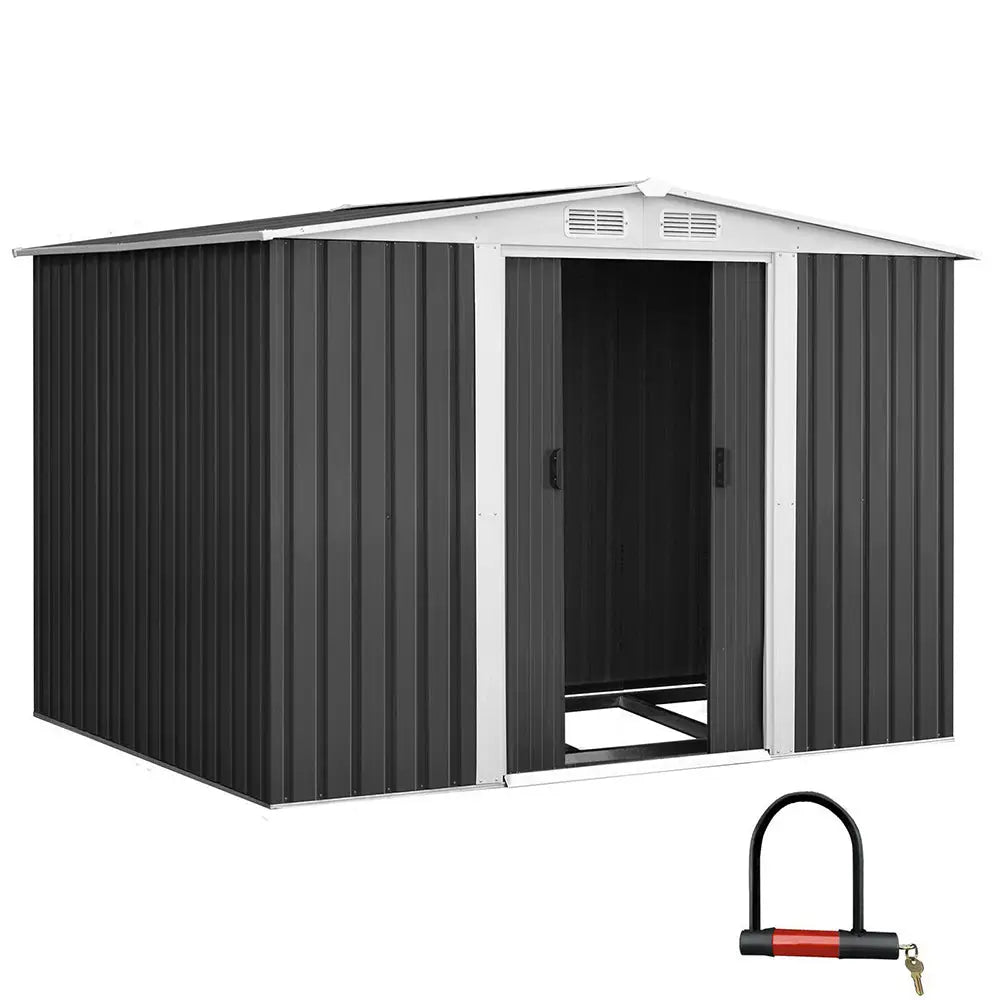 Giantz Garden Shed 2.58x2.07M w/Metal Base Sheds Outdoor Storage Double Door Tool - Home & Garden > Garden Furniture