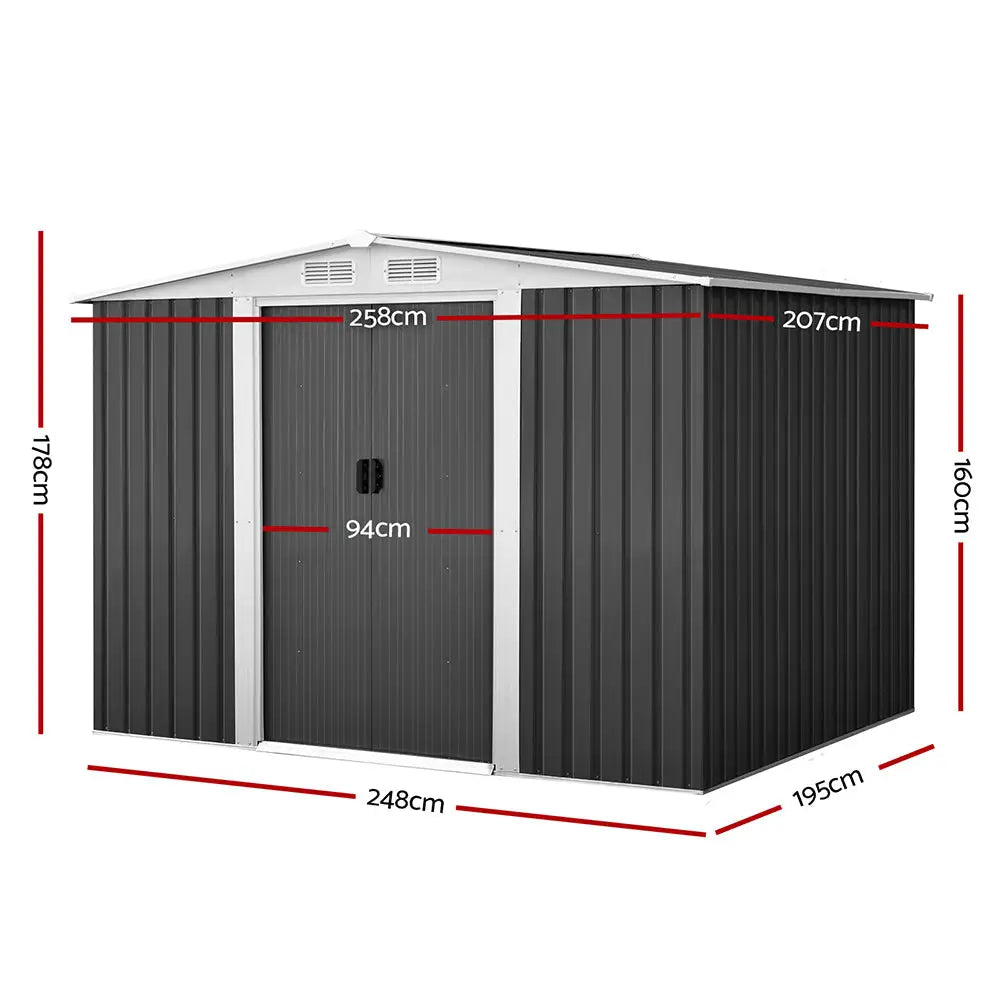 Giantz Garden Shed 2.58x2.07M w/Metal Base Sheds Outdoor Storage Double Door Tool - Home & Garden > Garden Furniture