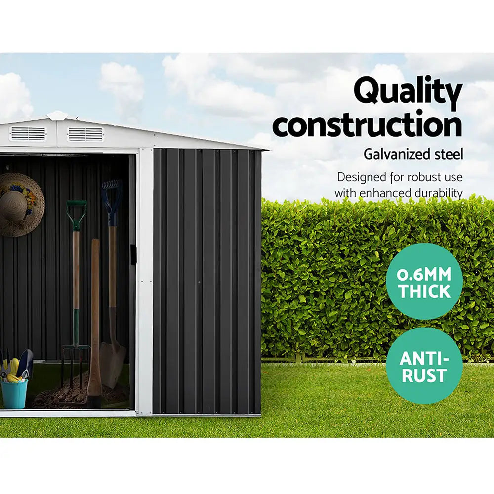Giantz Garden Shed 2.58x2.07M w/Metal Base Sheds Outdoor Storage Double Door Tool - Home & Garden > Garden Furniture