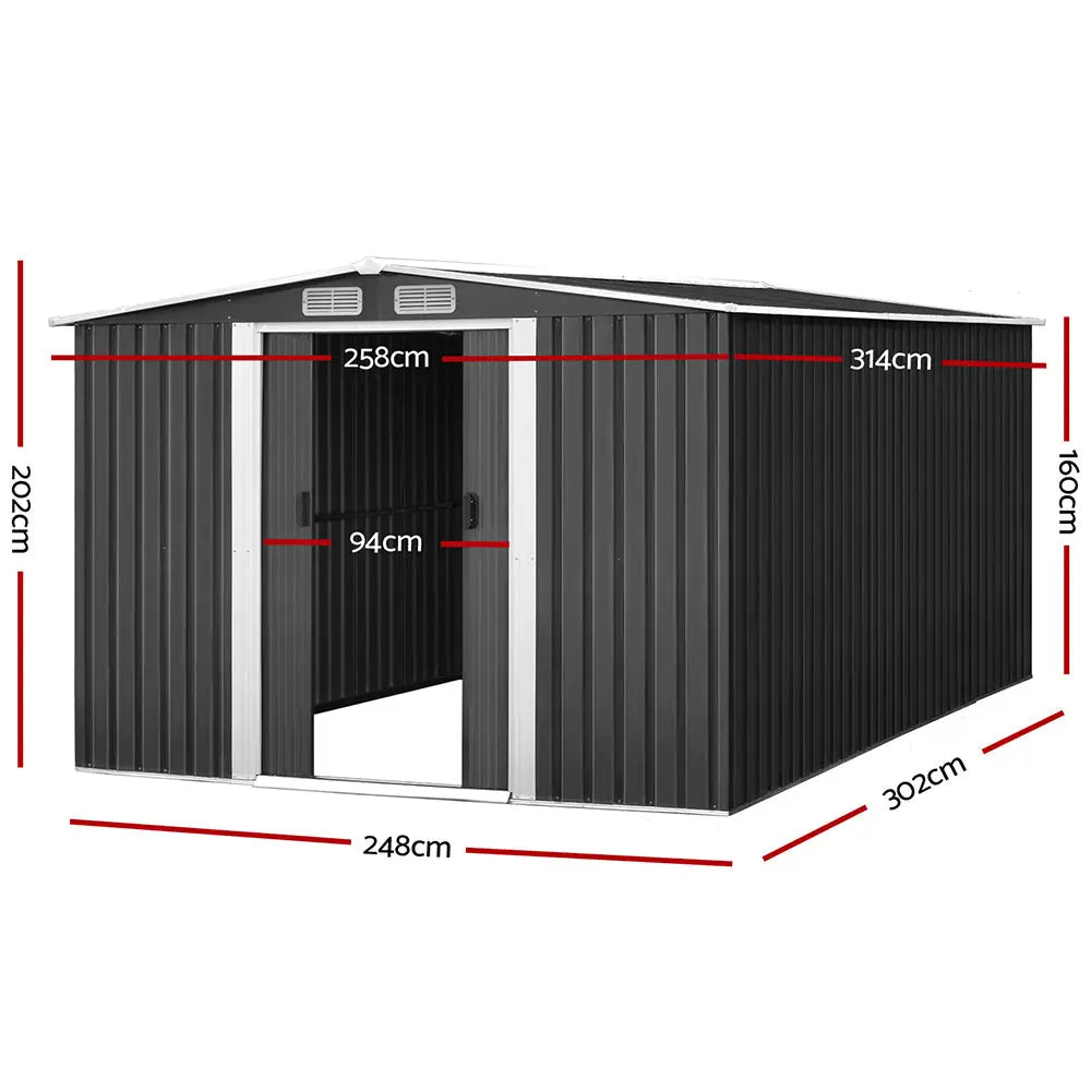 Giantz Garden Shed 2.58x3.14M w/Metal Base Sheds Outdoor Storage Workshop Shelter Sliding Door - Home & Garden > Storage