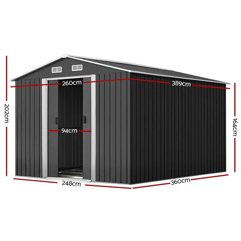 Giantz Garden Shed 2.6x3.9M w/Metal Base Sheds Outdoor Storage Workshop Tool Shelter Sliding Door - Home & Garden >